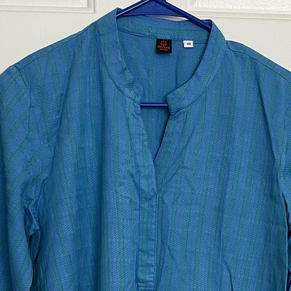 Blue stripes long shirt for women